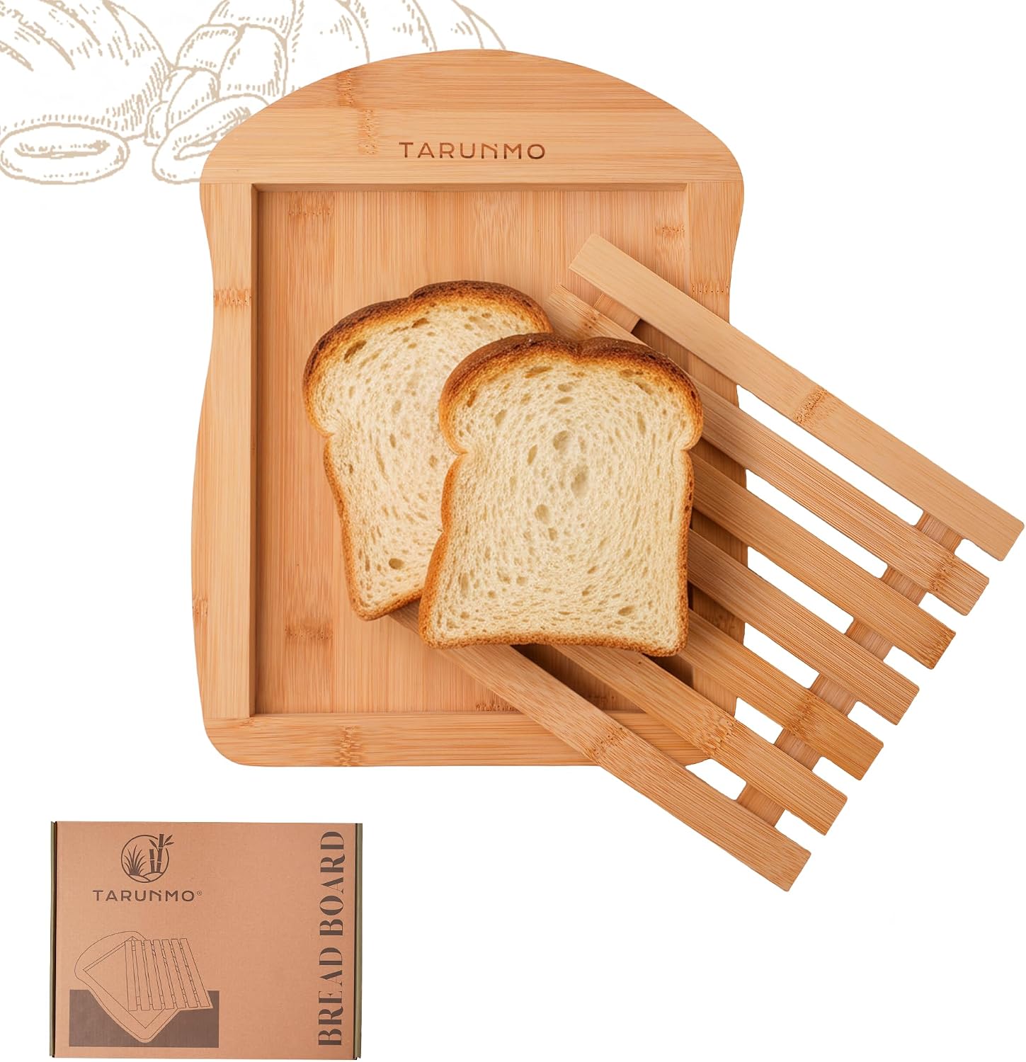TARUNMO bamboo bread board with crumb tray, 13 by 10 inch